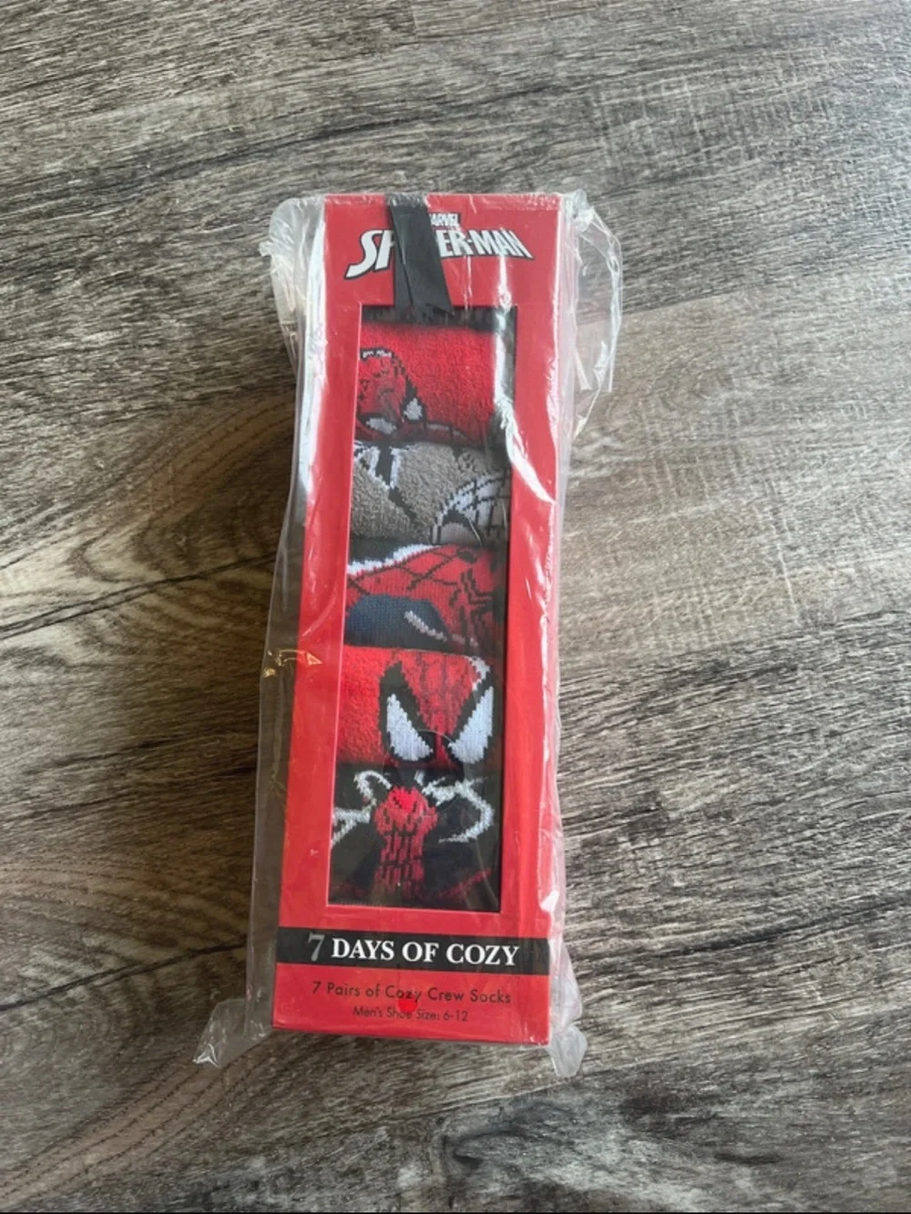 7 Days of Cozy Crew Socks - Spider Graphic, Red & Black